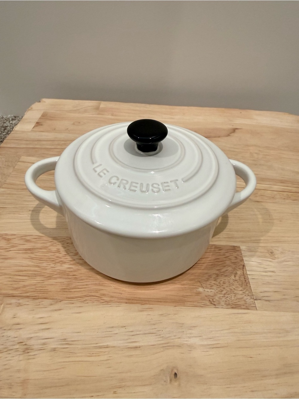 Le Creuset White Stoneware Mini Cocotte with Black Knob